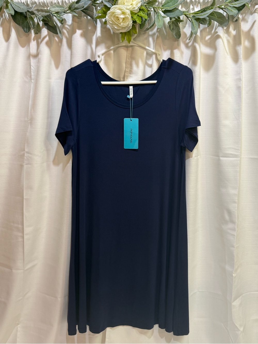 POPYOUNG Navy Blue Short Sleeve T-Shirt Dress Size Large NWT
